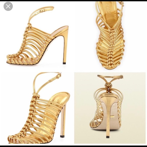 Gucci Shoes - Gold Angelique Strappy Knotted Metallic heels